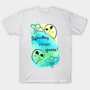 Spooky Alien Ghosts Watercolor T-Shirt